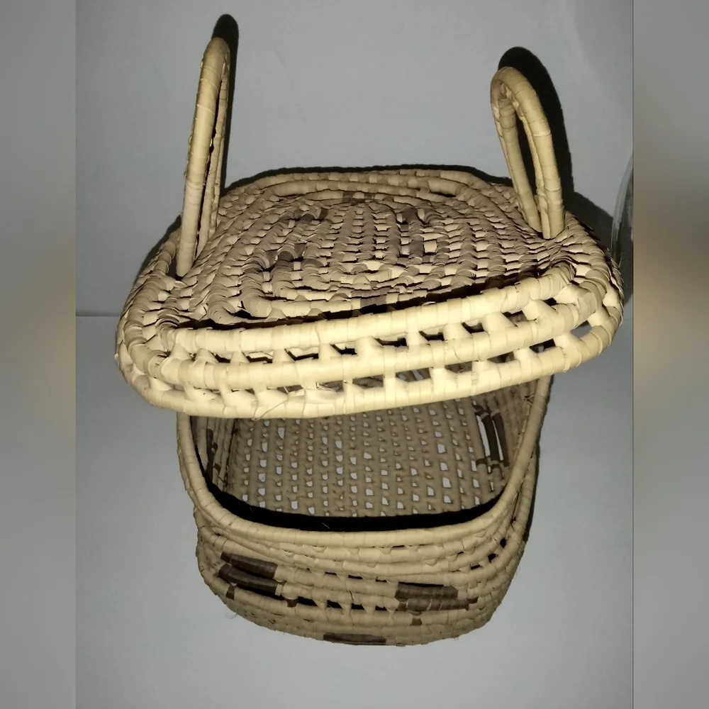 Multi Purpose Hand Woven Double Handle Yucca Basket with Top Cover